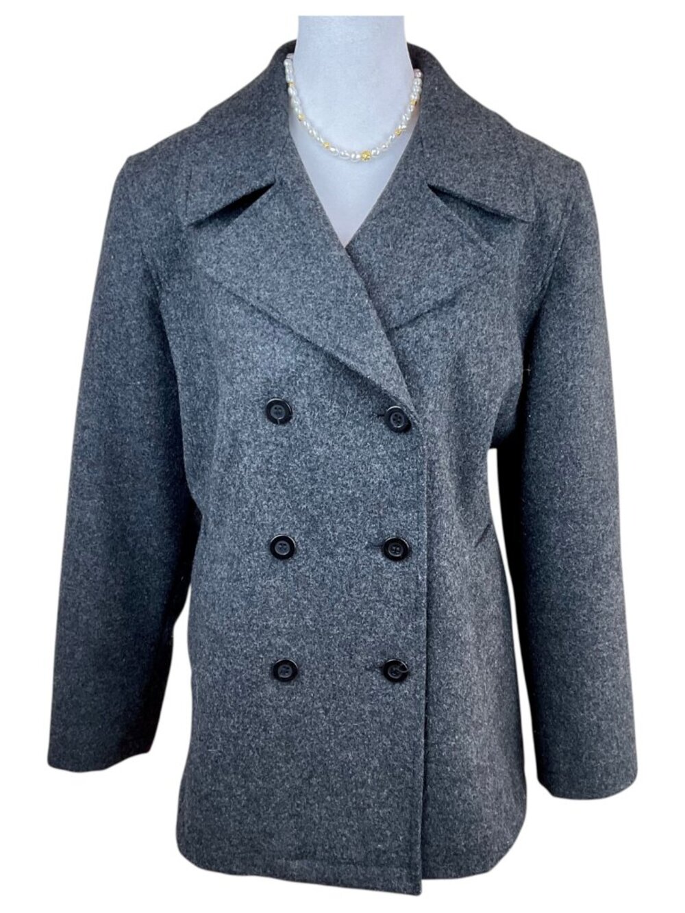 Braeton Pea Coat Wool Gray Double Breasted Pockets (M)